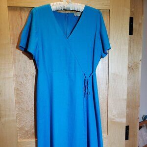 🌞Loft Outlet Blue Teal Linen Blend Midi Dress Size 6🌞